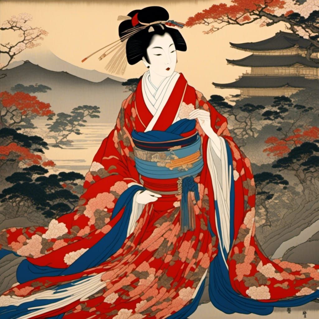 "Silken Elegance: Radiance of Kimono Embroidery" (絹の優雅さ: 着物の刺繍の輝き)