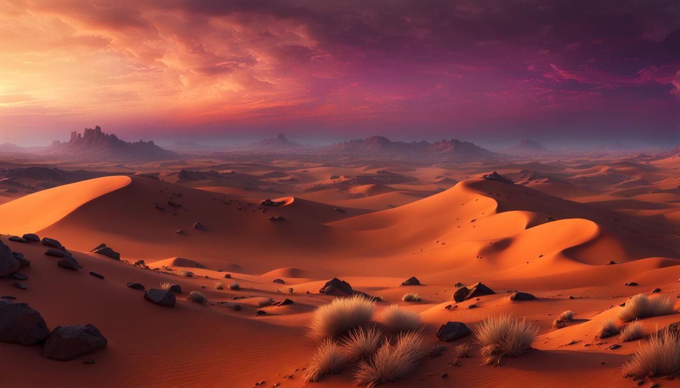 Martian Dusk: Rolling Hills in Dark Fantasy Style