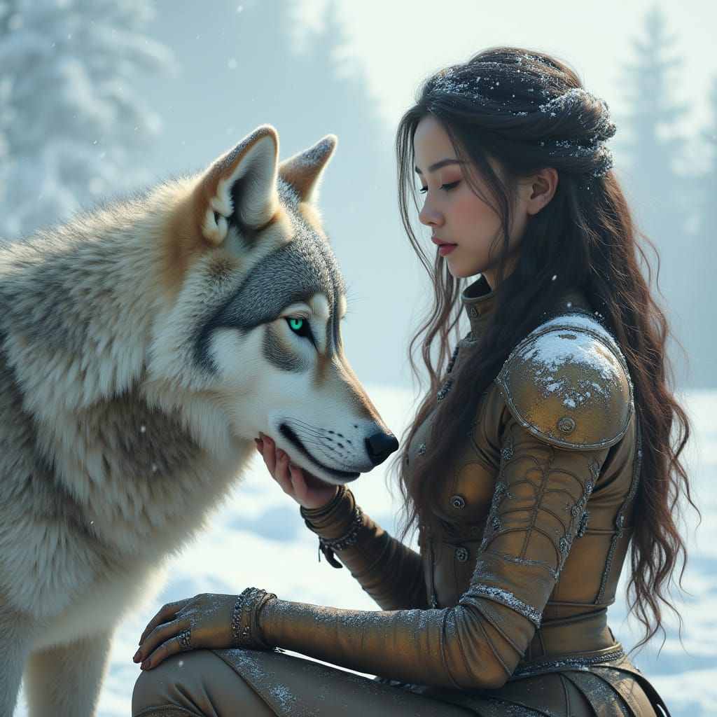 Serene Encounter in Bronze Fantasy Armor