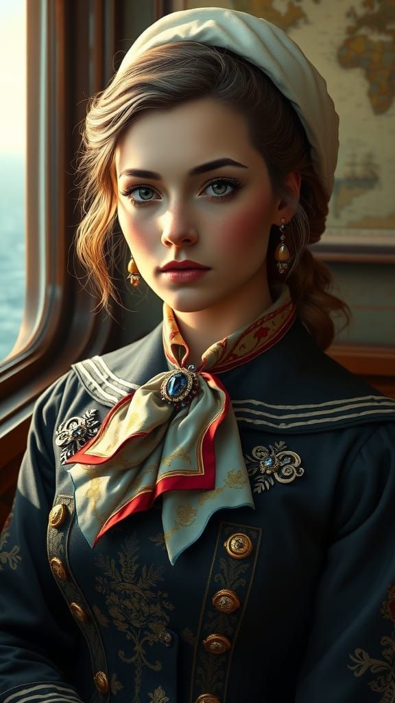 Serene Sailor in Golden Naval Attire