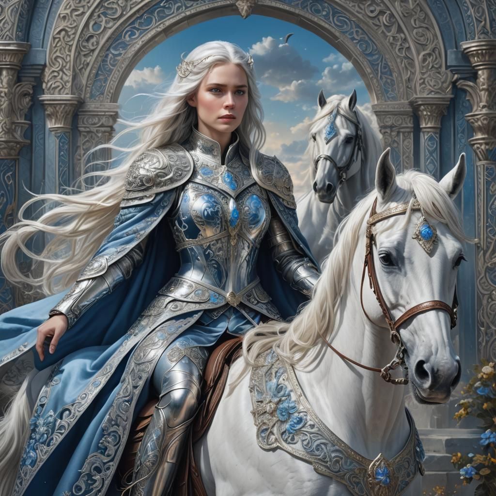 Armored Lady on White Horse: Fantasy Concept Art