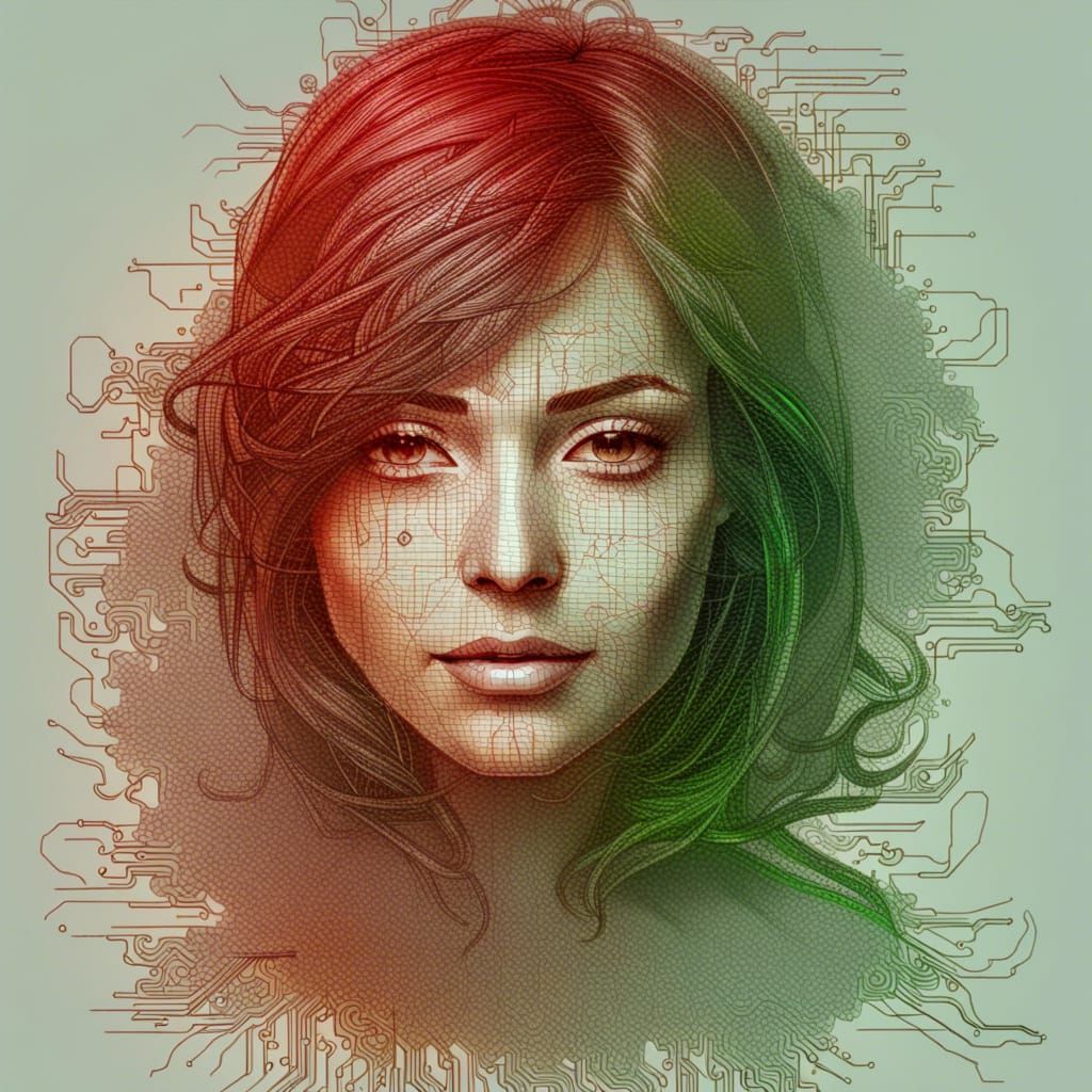 Girl Portrait Obscured by Programmer Coding