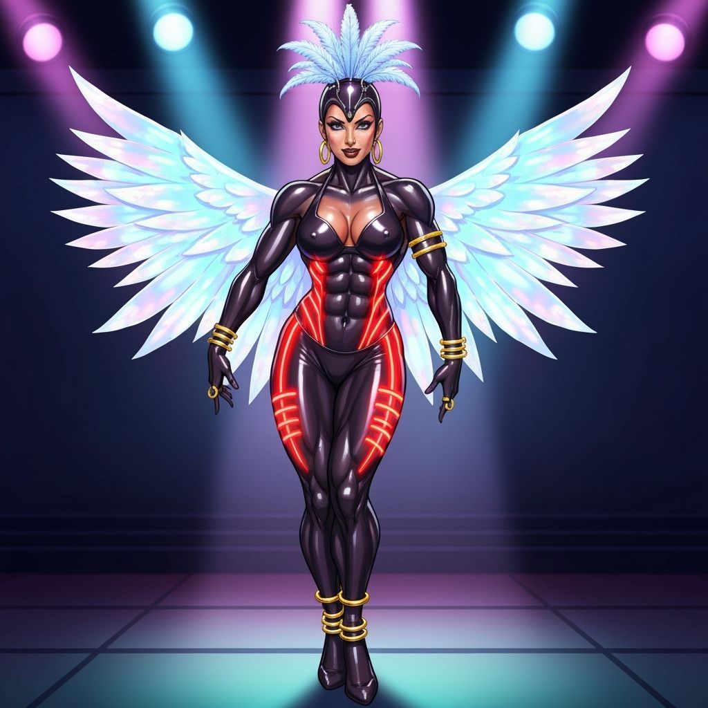 Latex Showgirl with Wings in Comic Style