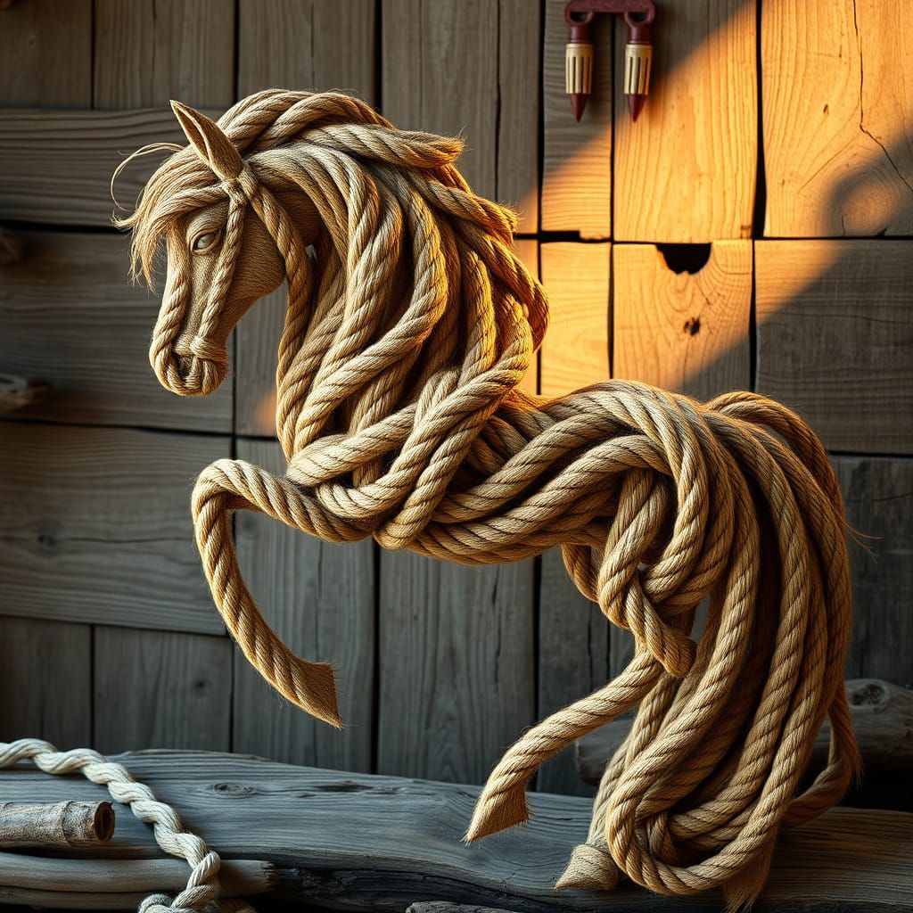Elegant Horse-Shaped Nautical Knot in Textured Rope