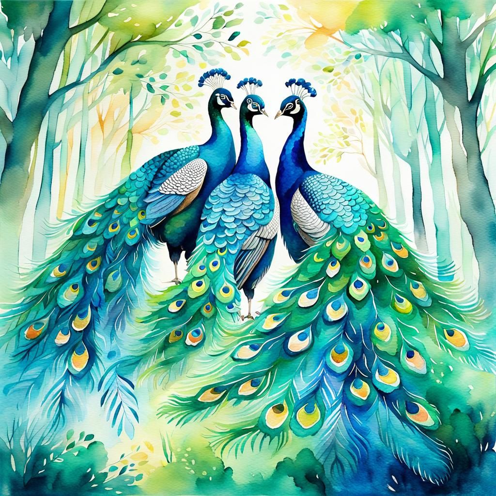 Red and a whit and a colored Peacock are showing there feath...
