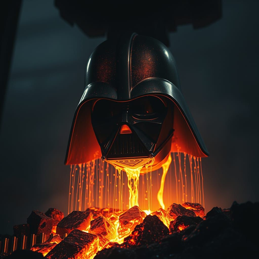 Epic Molten Metal Forms Iconic Darth Vader Helmet