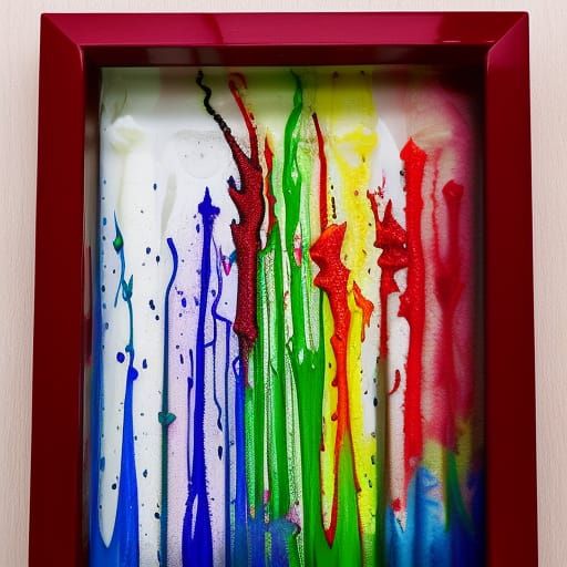 Melted Crayons and Candles in Glass Frame