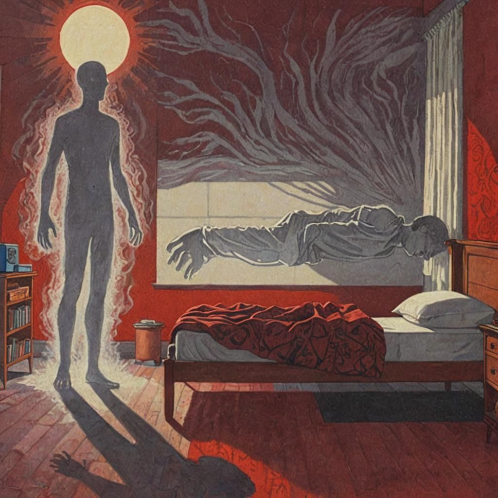 Shadow Entities Levitate Human in Psychedelic Room