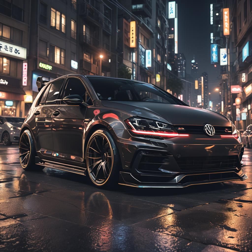 Neon City VW Golf 7R: 3D Anime Art