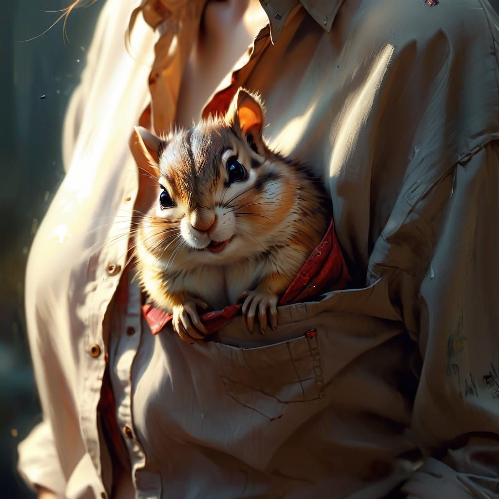 Cute Fairytale Chipmunk in a Pocket Portrait