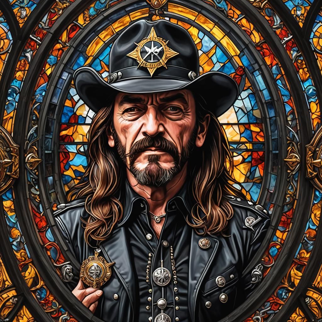 Lemmy Kilmister Stained Glass Masterpiece in HDR