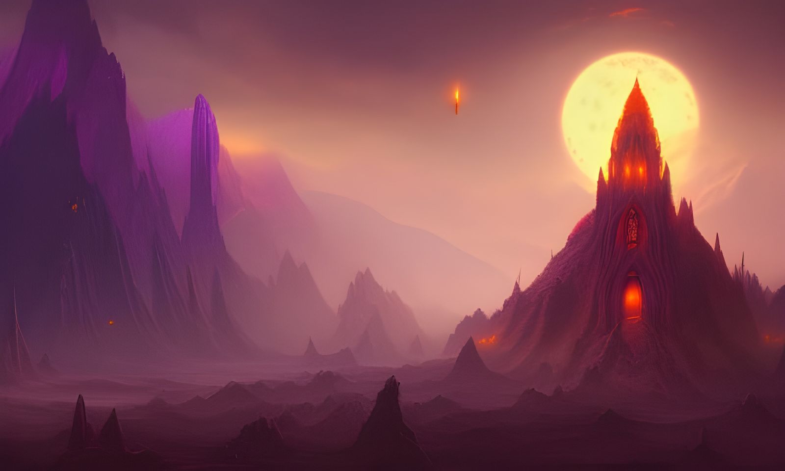 Fantastical Crimson Castle in Detailed Matte Painting