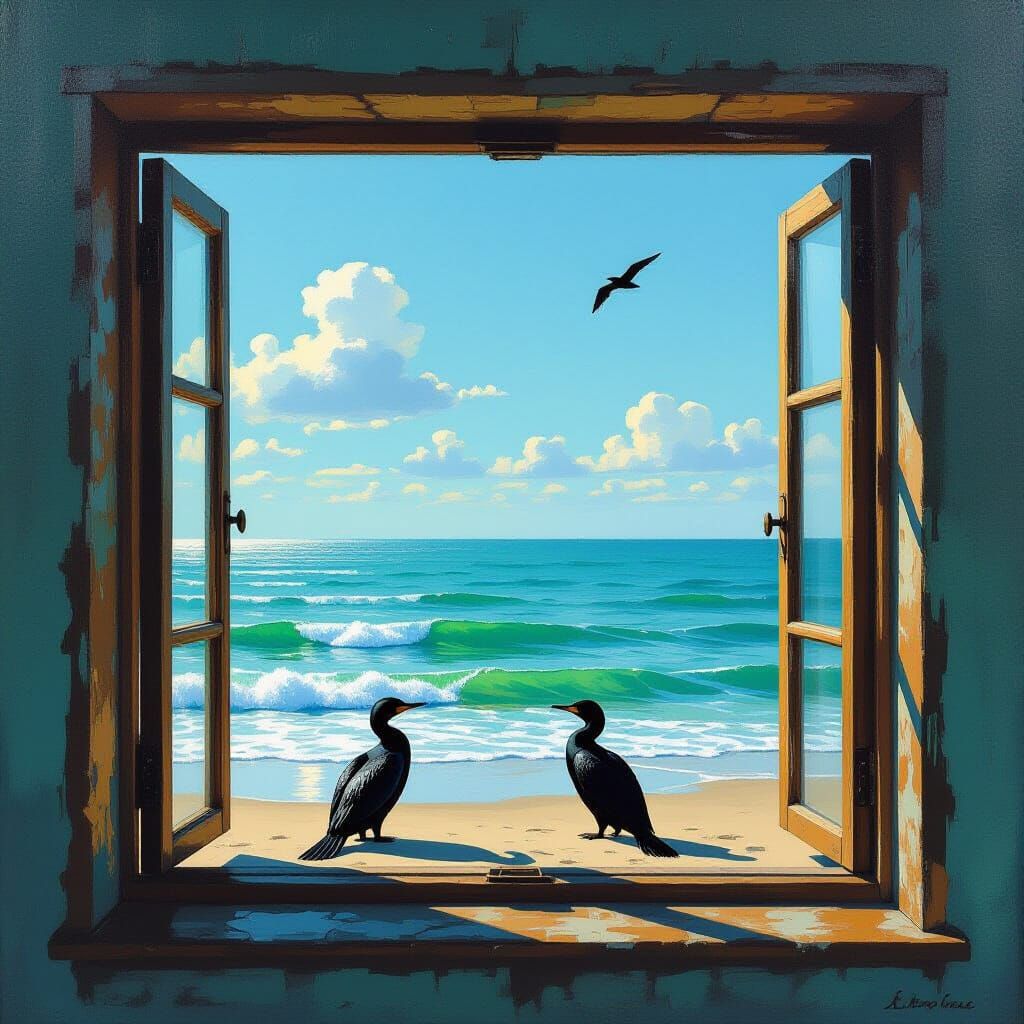 Serene Sea View Through Ornate Window at Golden Hour