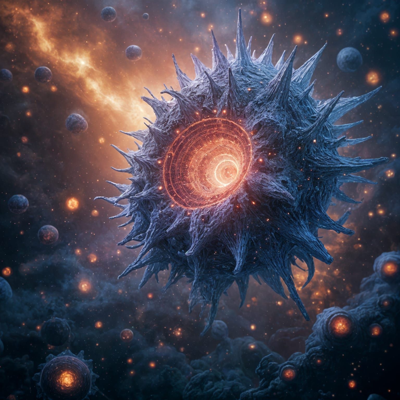 Cosmic Geometric Virus: Detailed Matte Painting