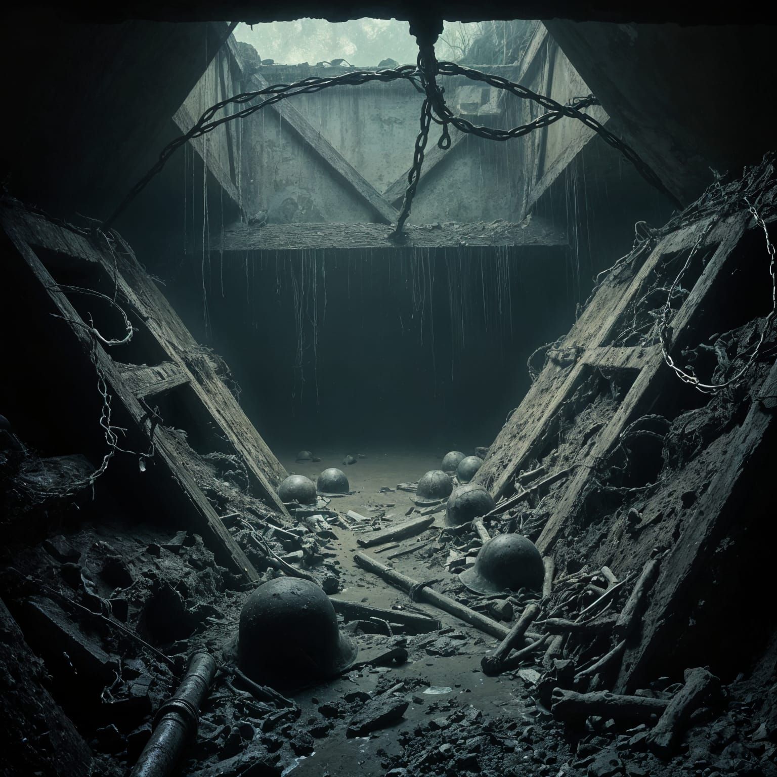Abandoned War Trenches in a Desolate, Surreal Landscape