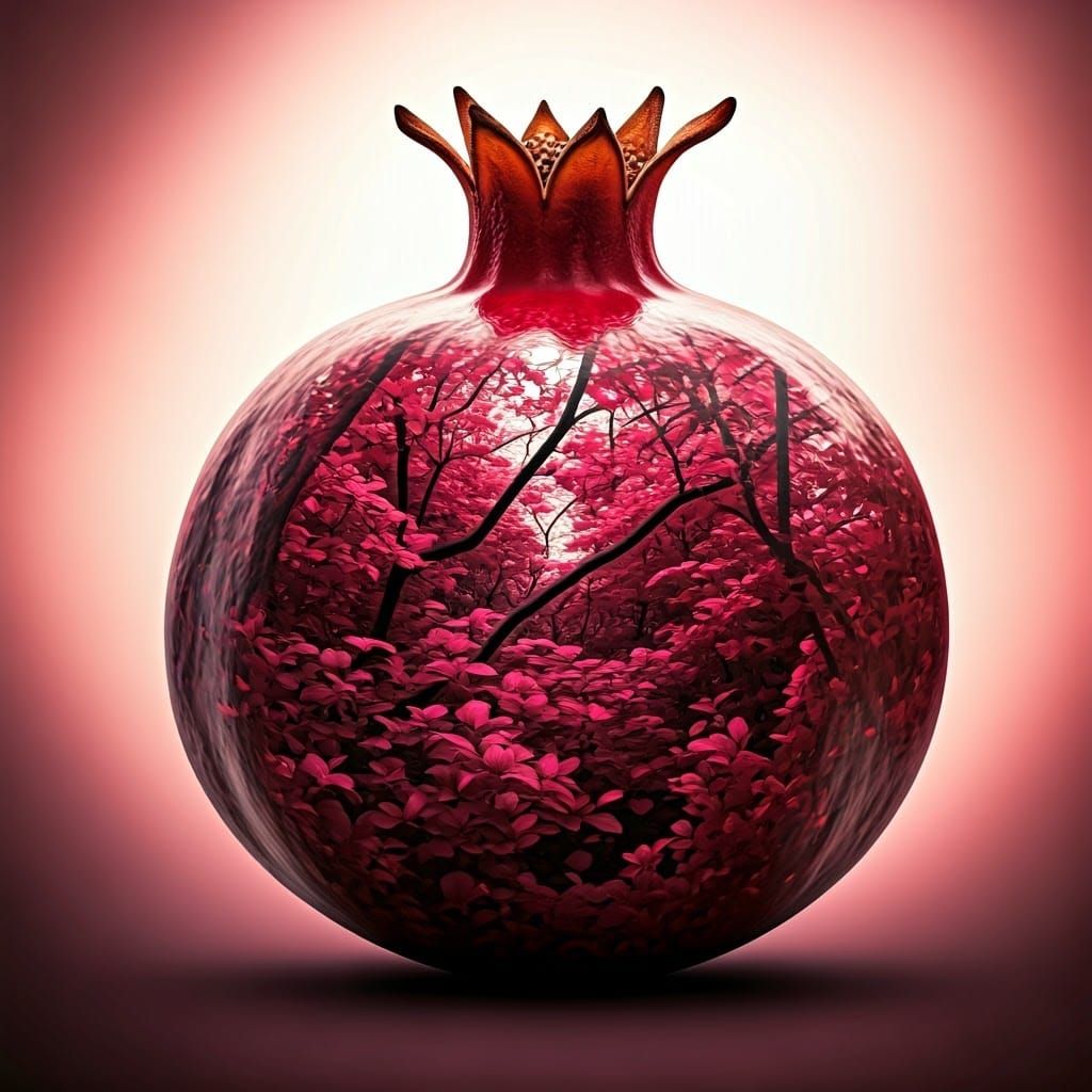 Pomegranate Silhouette with Cosmic Landscape Double Exposure