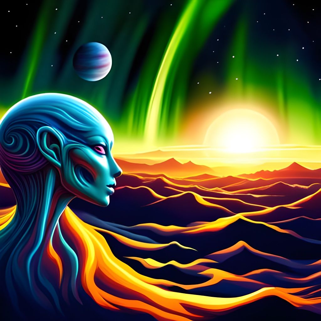 Striking Alien Portrait Amidst Galactic Clouds