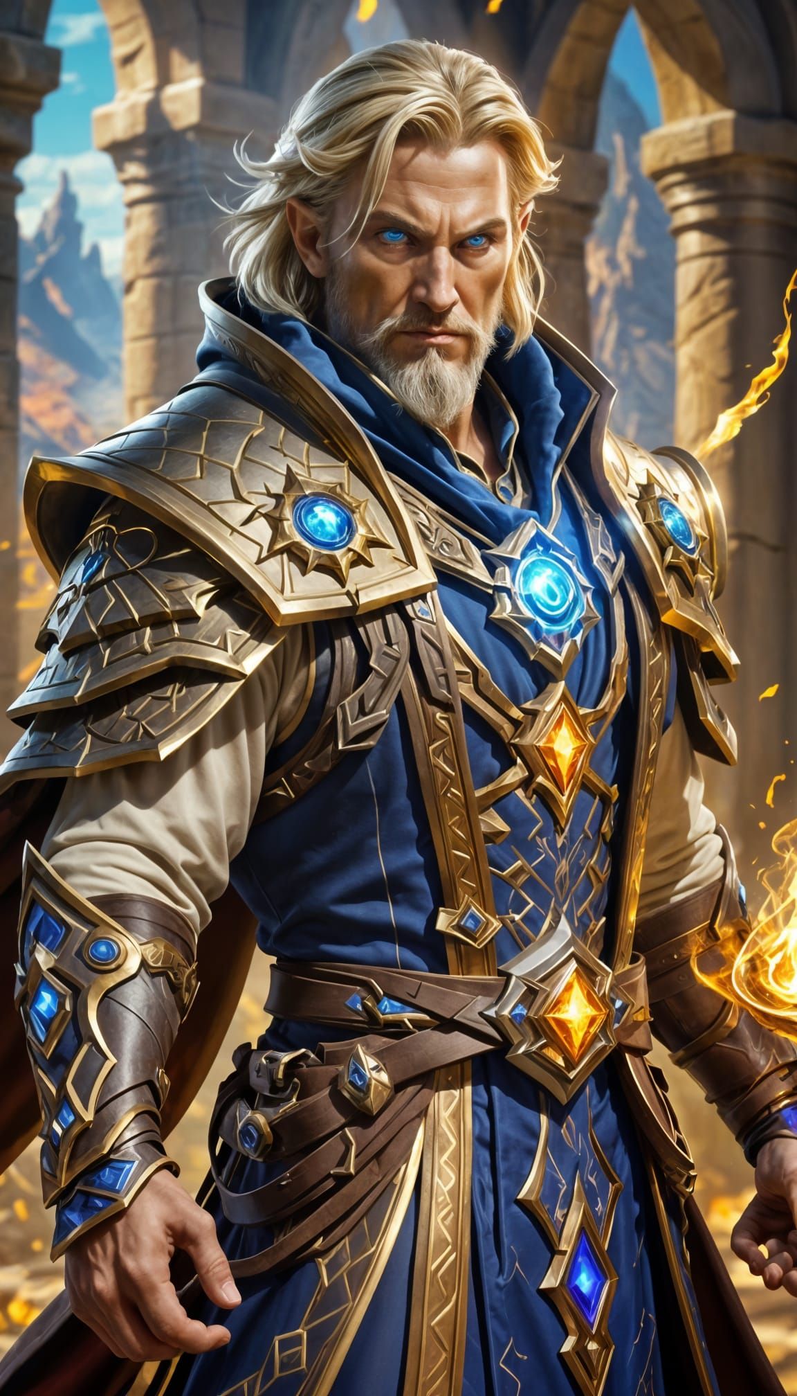 Epic Fantasy Wizard with Magic Light Background in Warcraft ...