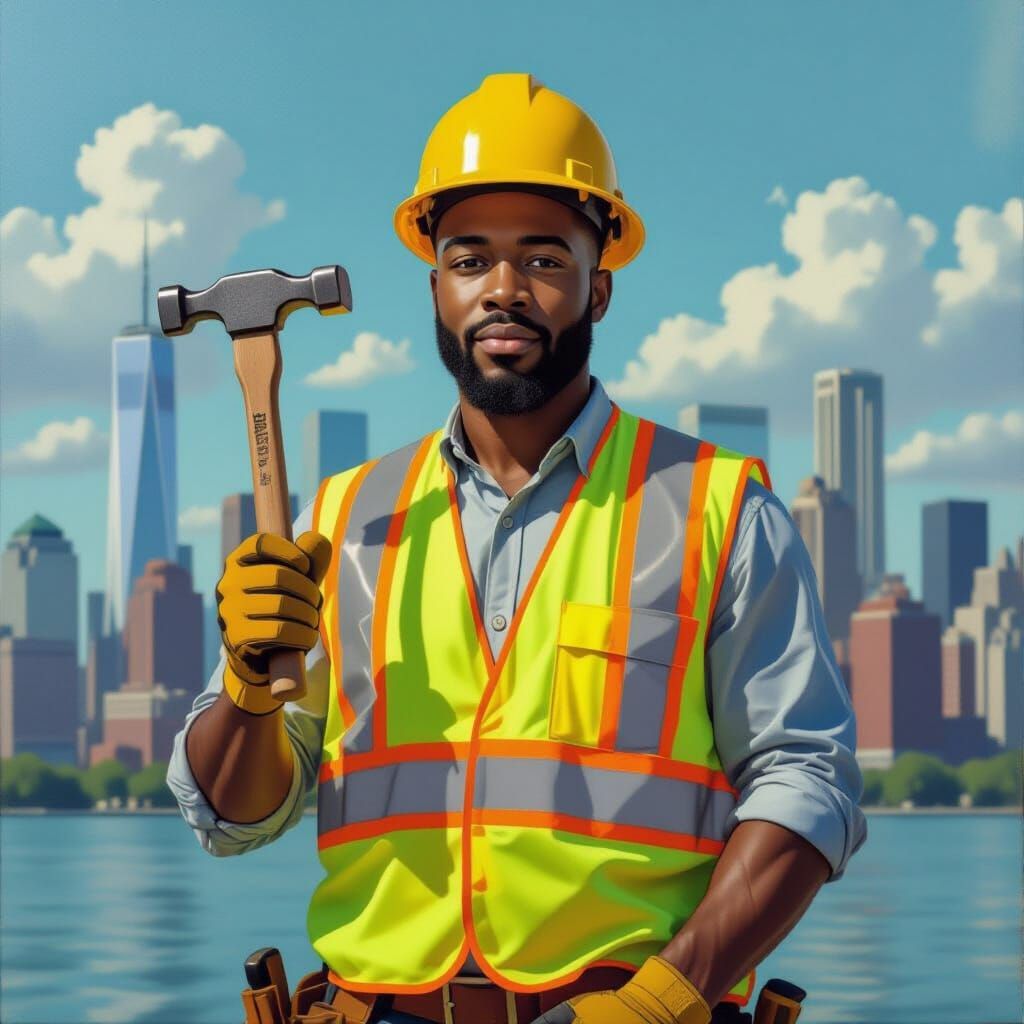 Construction Worker Portrait in Vibrant, Realistic Style