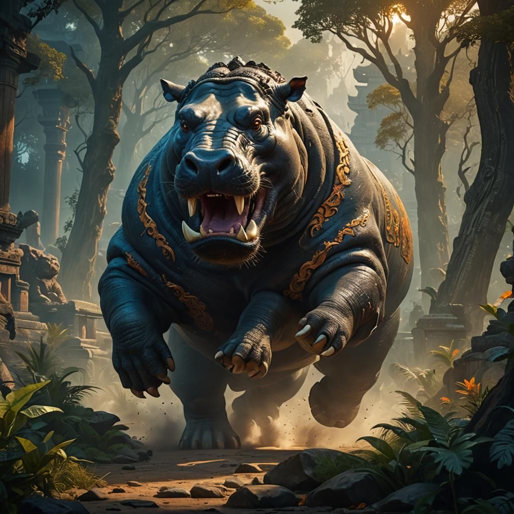 Furious Hippopotamus-Bull Hybrid Concept Art