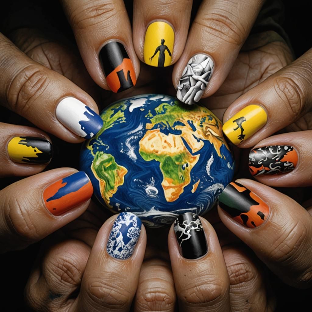 Surreal Earth Connection with Painted Fingers