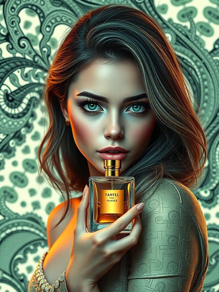 Perfume Ad Featuring Young Model with Green Eyes