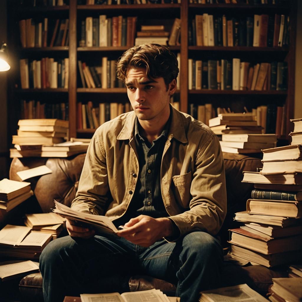 Handsome Man in Moody Film Noir Scene