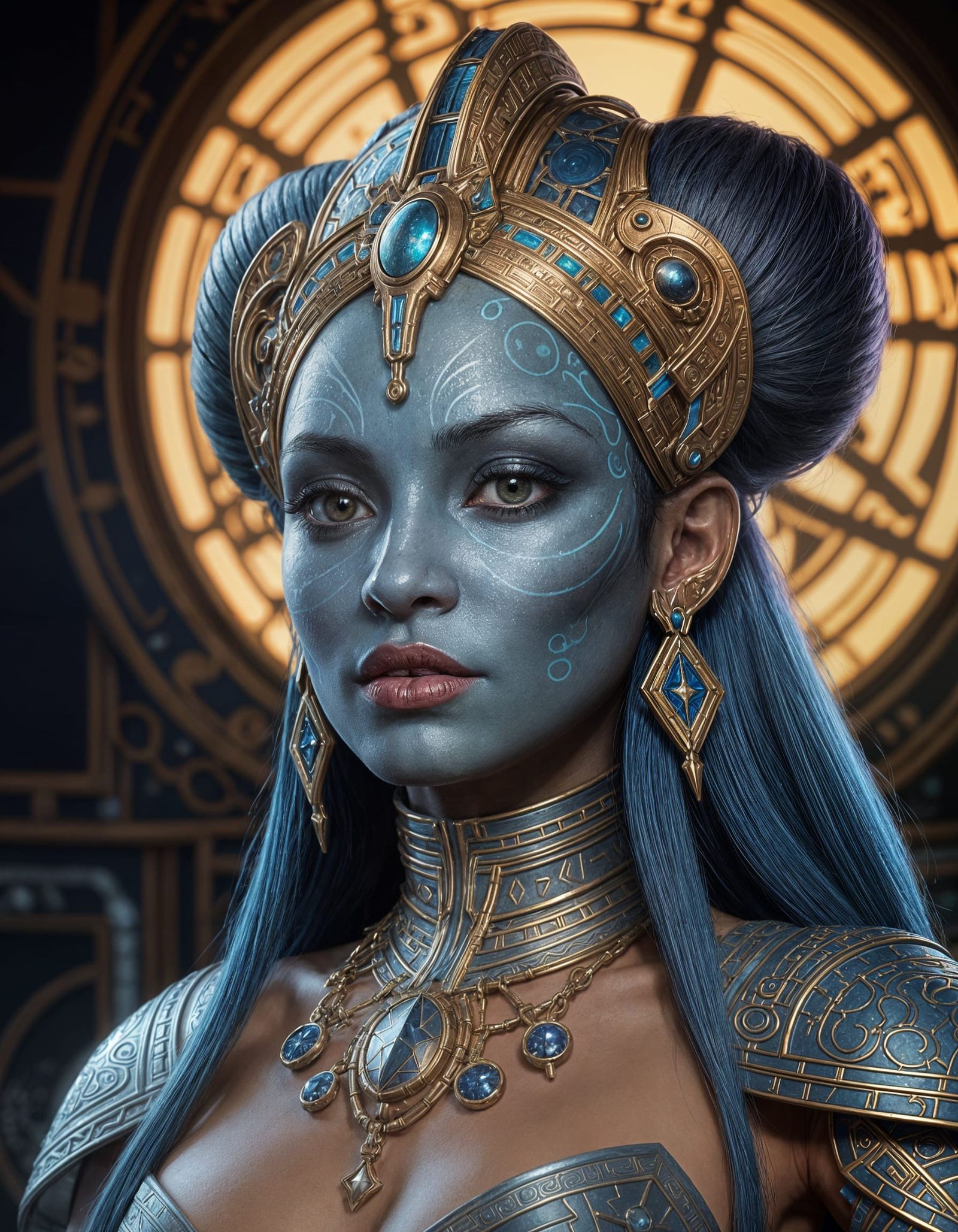 Ethereal Twi'lek Goddess in Vibrant Triadic Colors