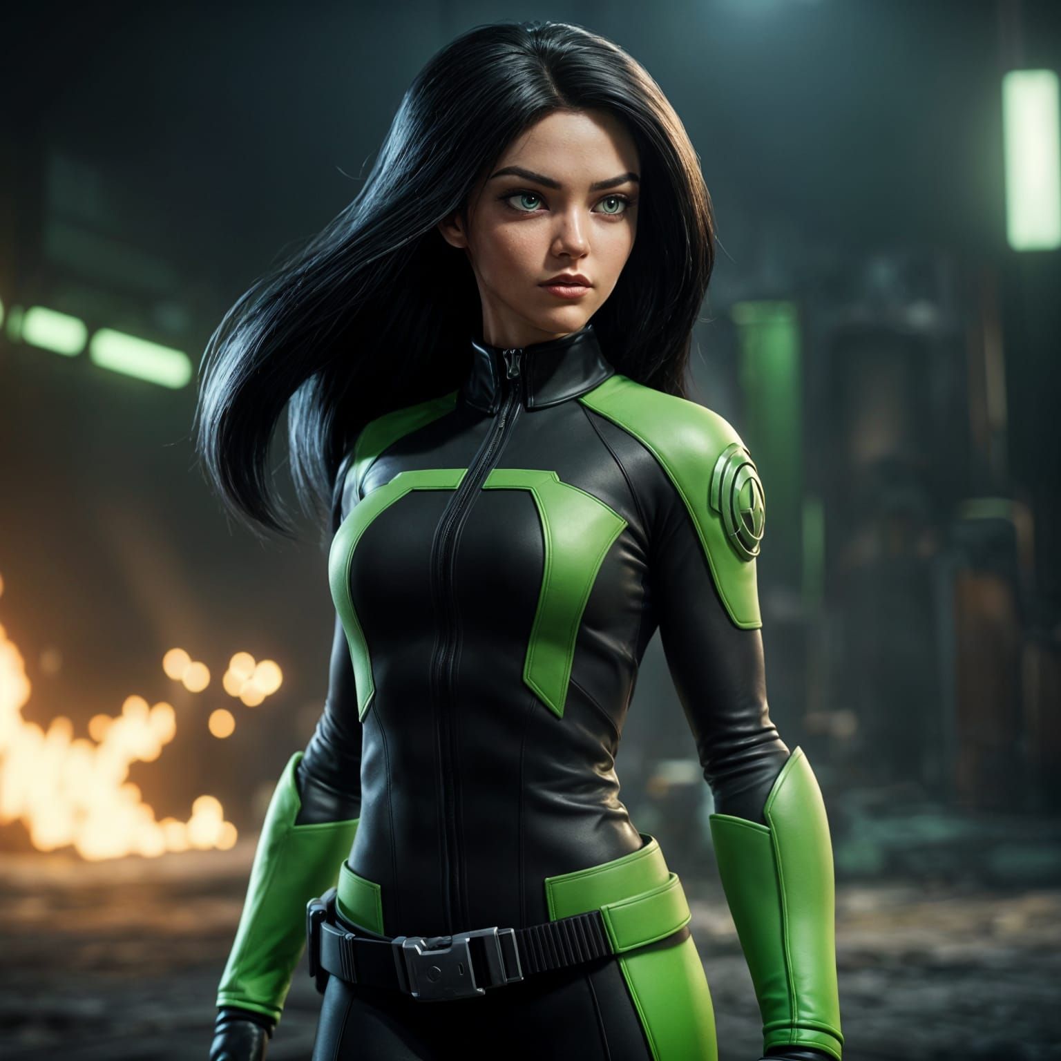 Shego from Kim Possible,hyperrealistic, Dark hair, Octane Ph...