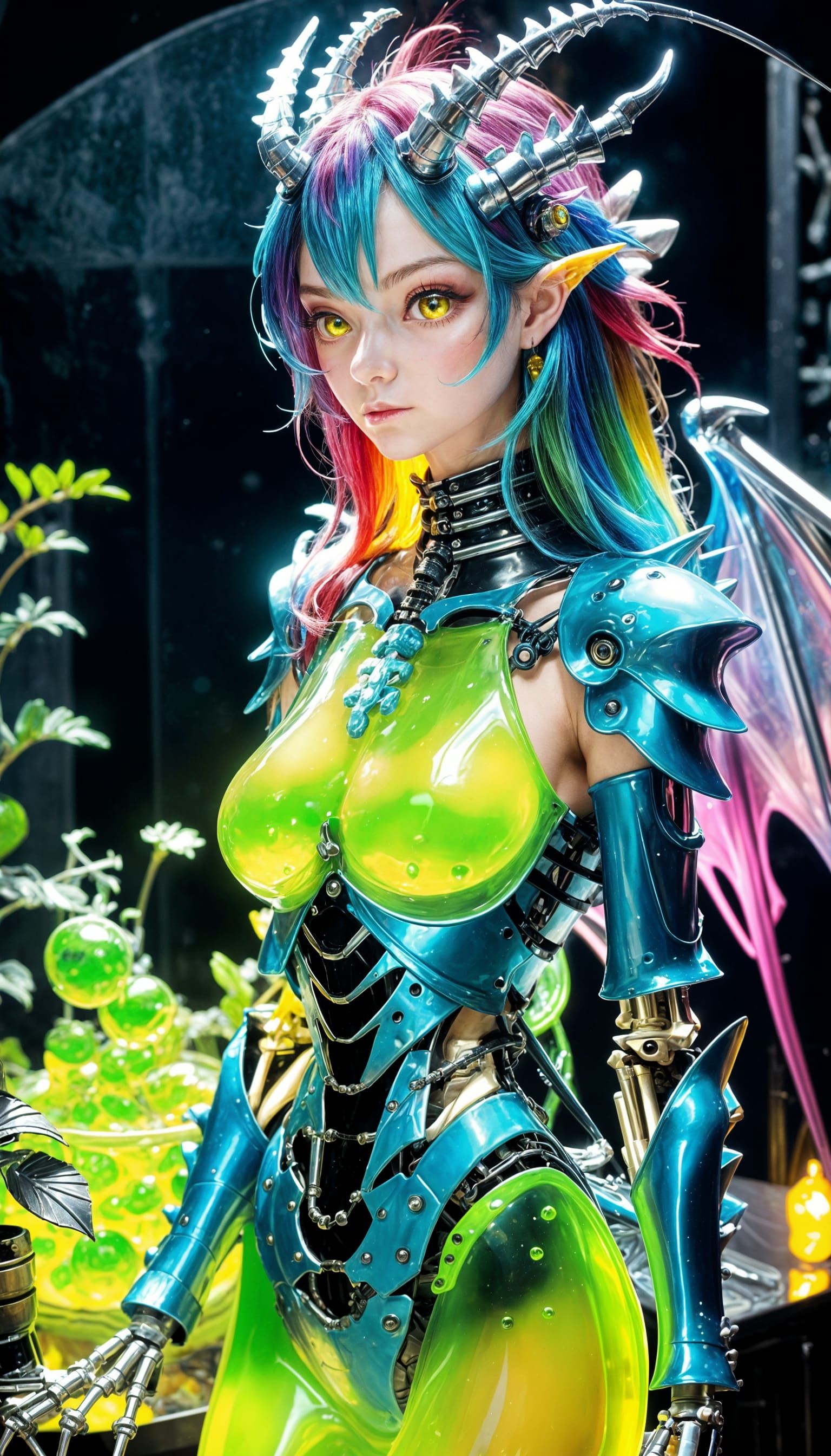 Dragon Girl Chimera with Slime Body and Metal Skeleton