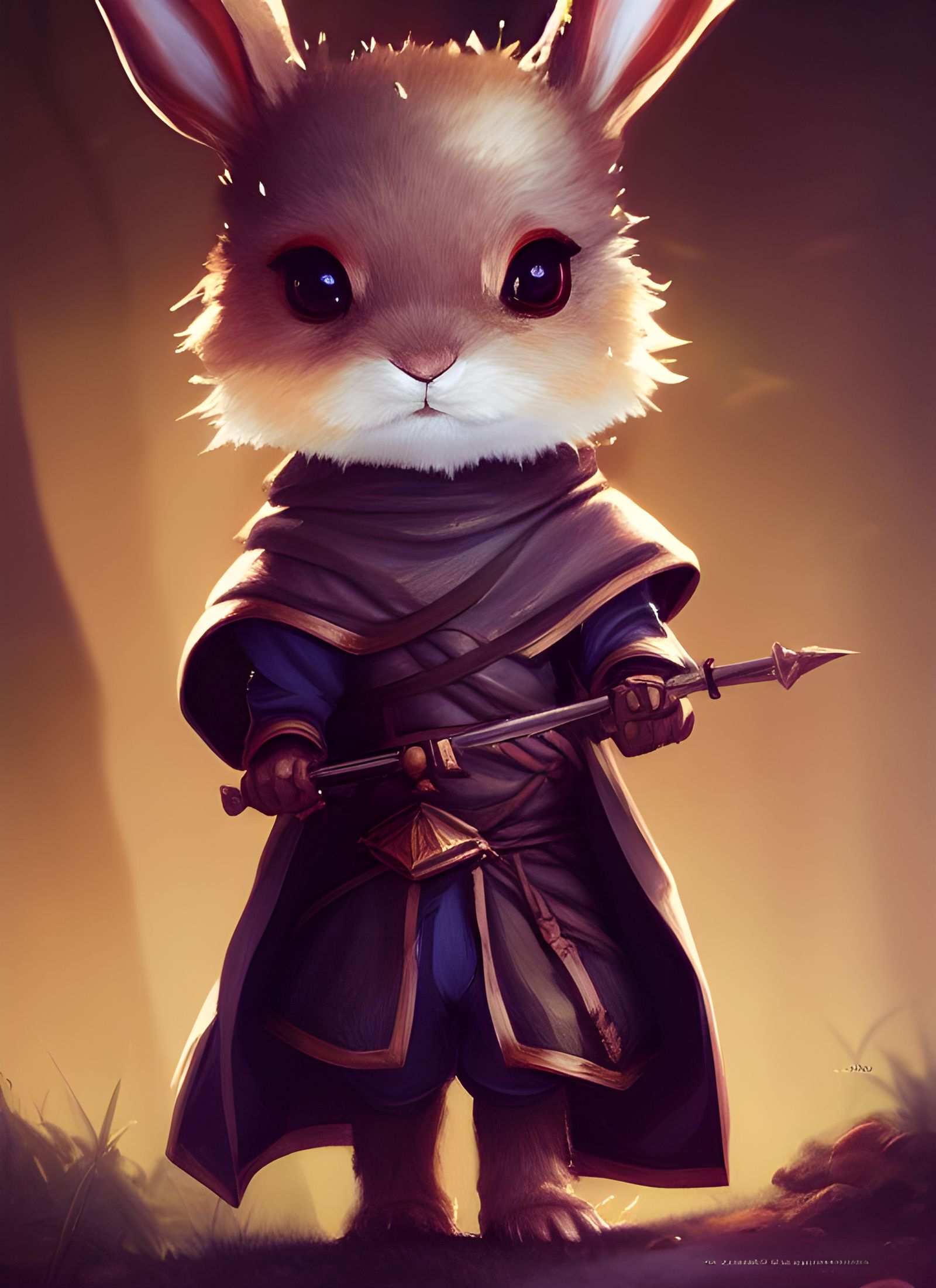Adorable Chibi Rabbit Knight in Mage Robes