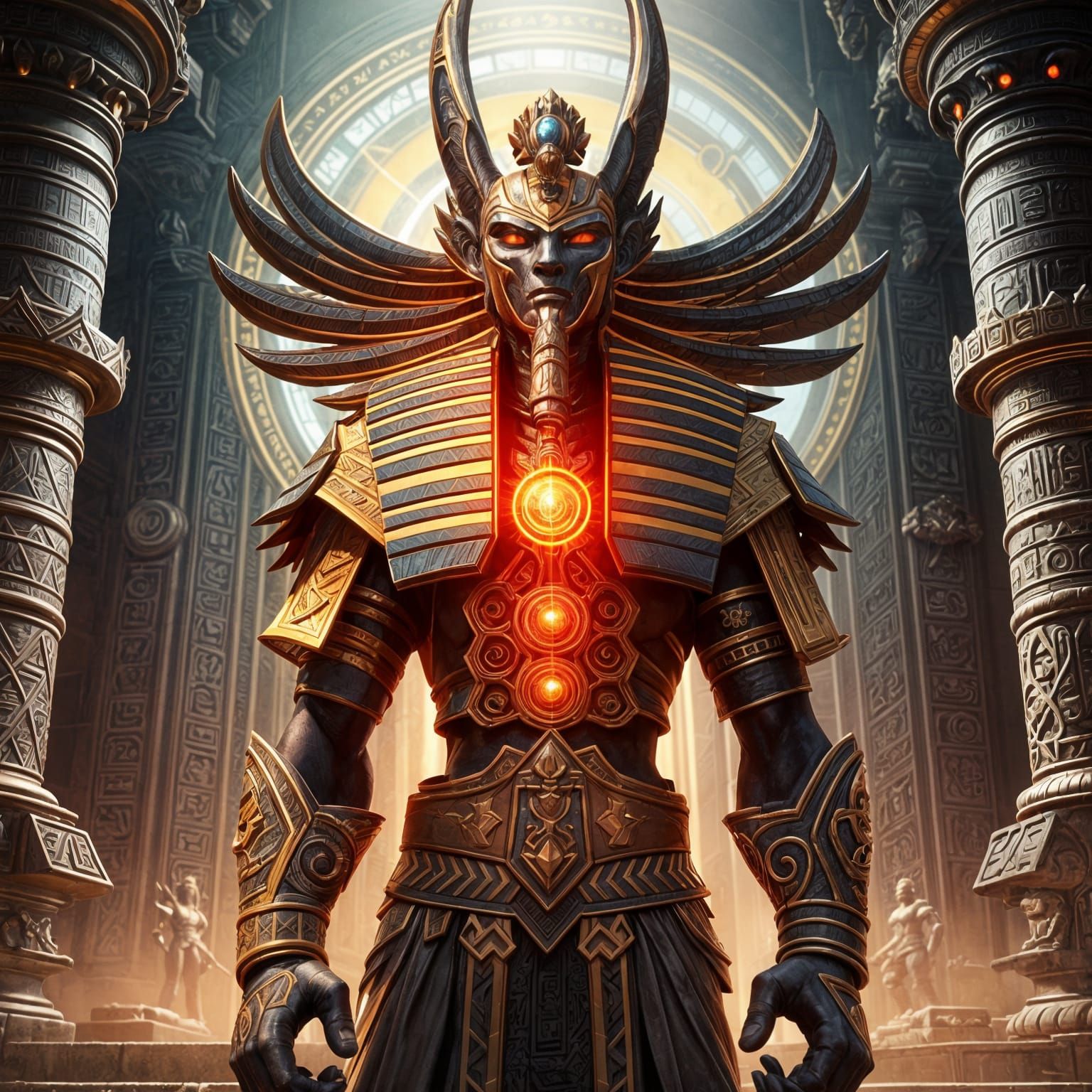 Anubis Guards Afterlife Portal in 3D Anime Art