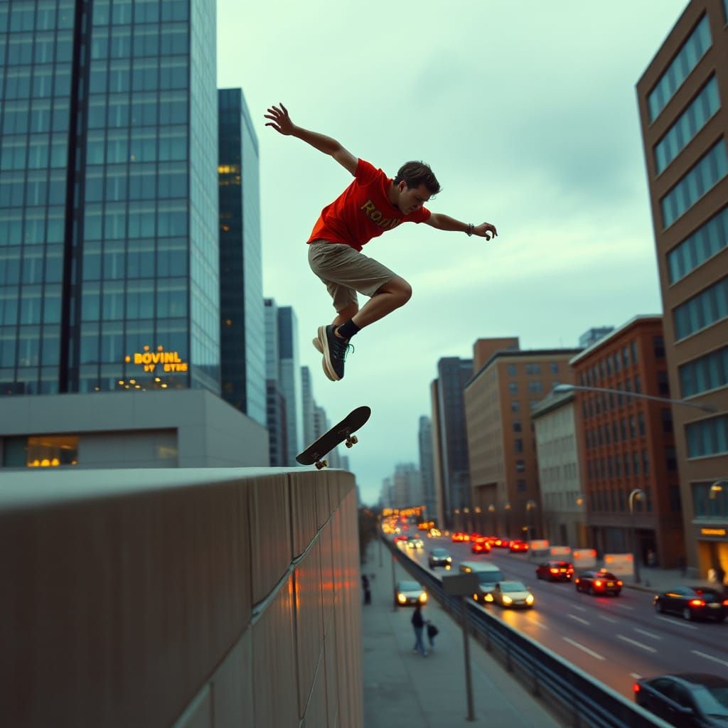Robin Skateboarding Parkour in City Streets