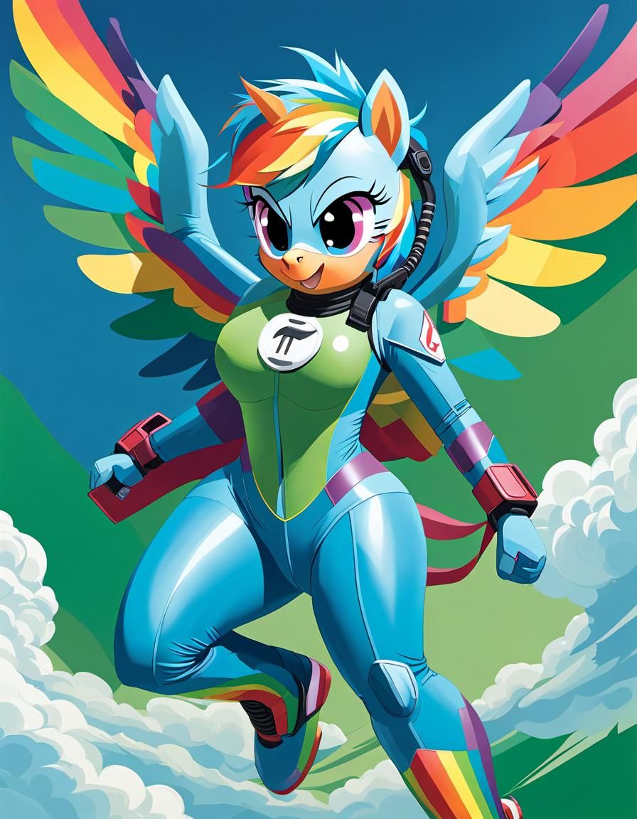 Geometric Cubist Woman Dancing on Cloud in Blue Sky