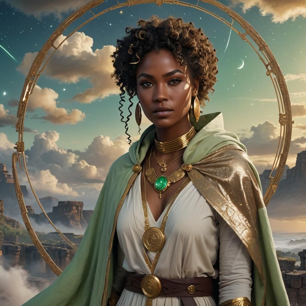 Curvy Warrior in Jedi Robes: Matte Painting Aesthetic