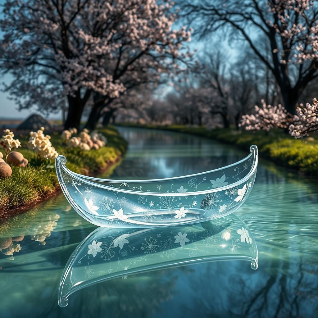 Glass Boat on River: A Surreal Scene