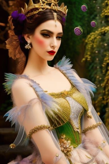 Elven Princess in Mithril Armor Gown, Dreamcore Style