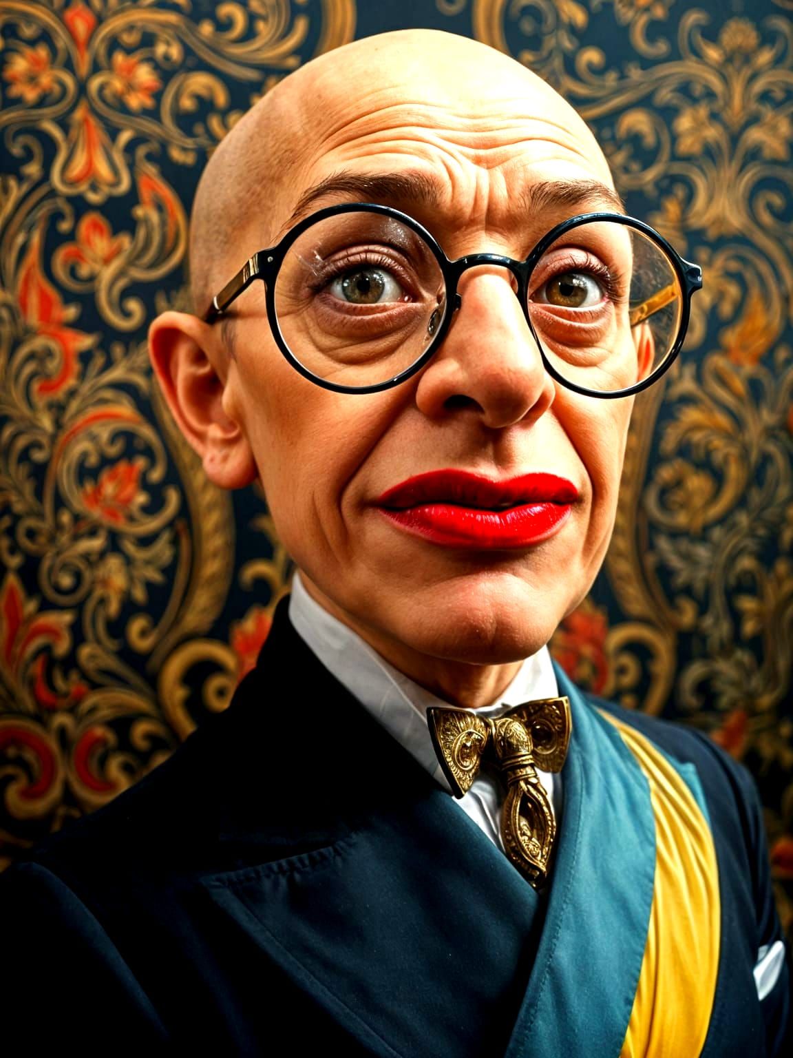 Surreal Bald Figure Portrait With Exaggerated Features
