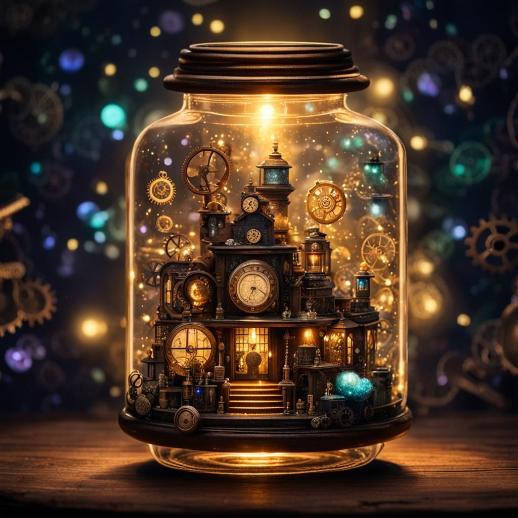 Miniature Steampunk Museum in Magical Glass Jar