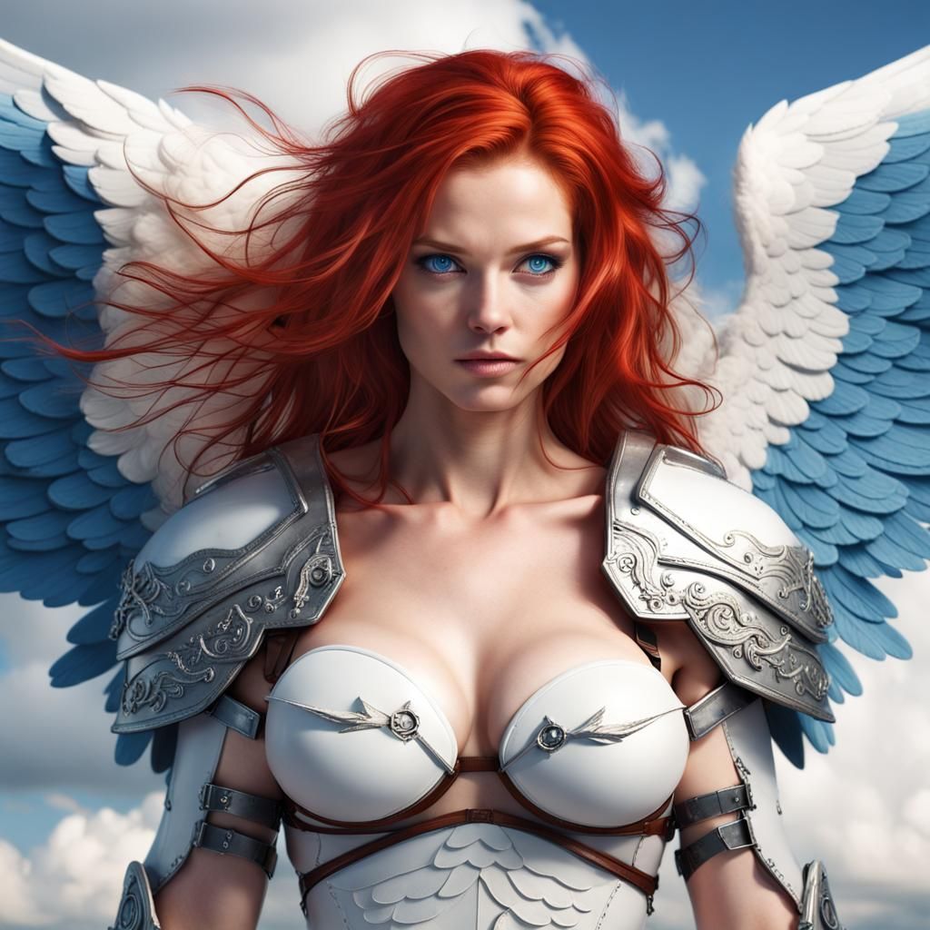 Red-Haired Angel in Clouds with Bikini Armor