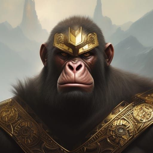 Hyperdetailed Ape Warrior in Golden Armor Portrait