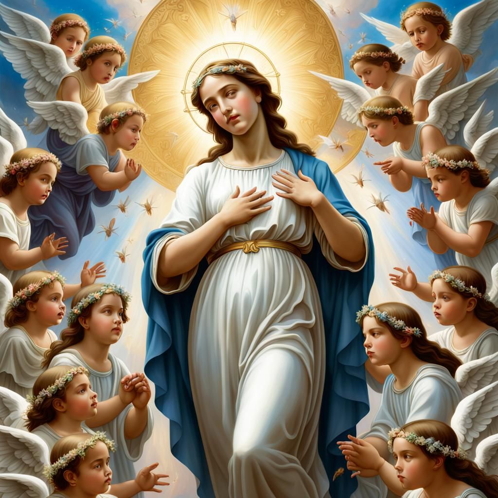 Blessed Virgin with Angels in Bouguereau Style