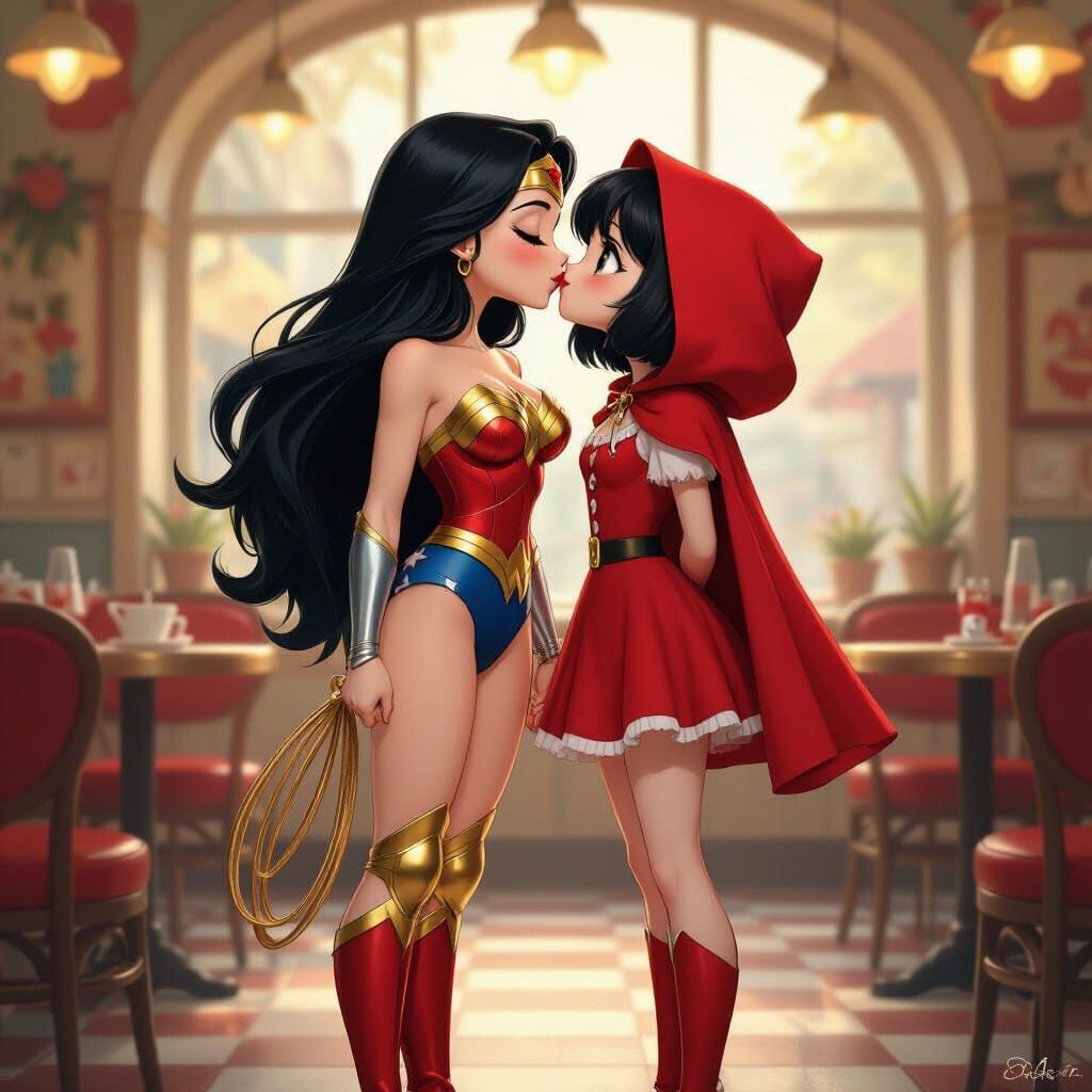 Wonder Woman and Little Red Riding Hood in Anime Style