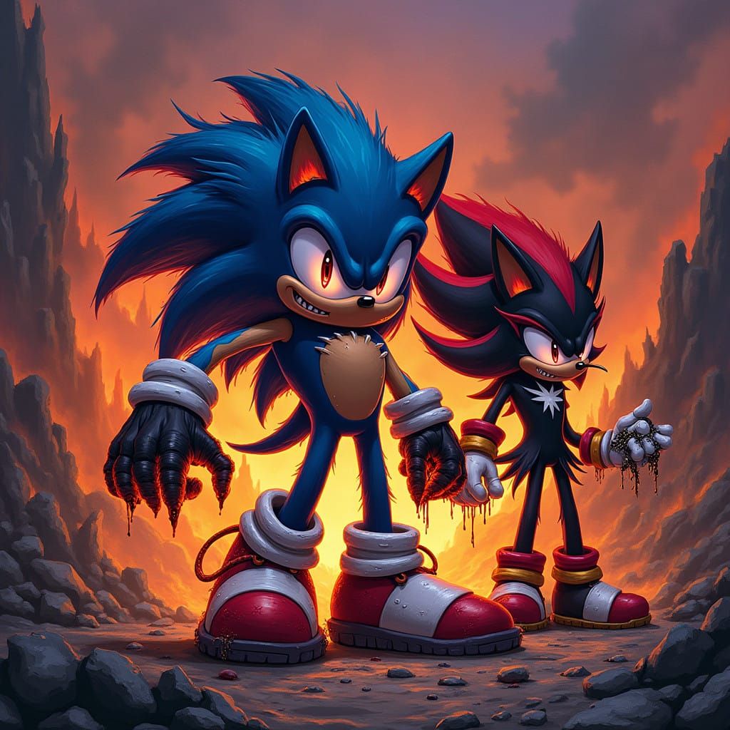 A demonic Sonic the Hedgehog surrounded by evil versions of ...