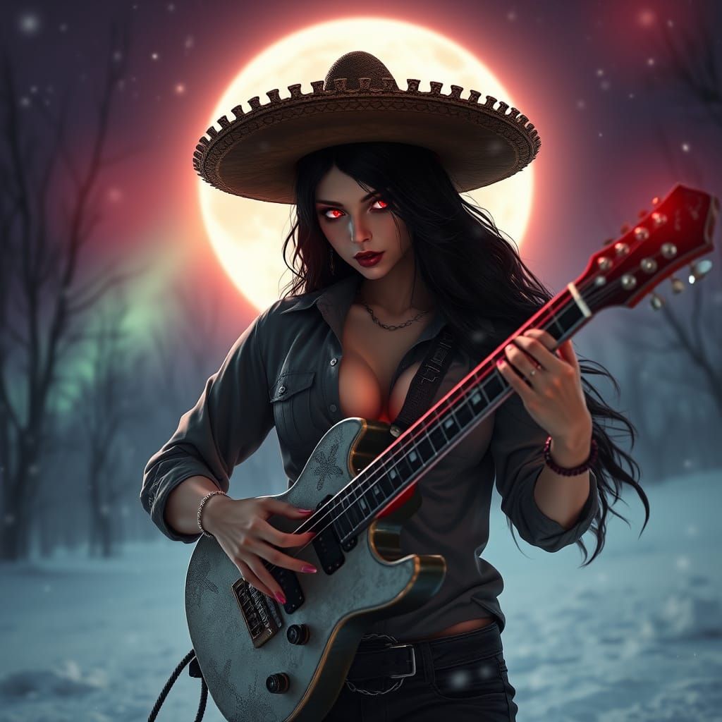 Seductive Vampire Goddess Rocks Out in Winter Wonderland