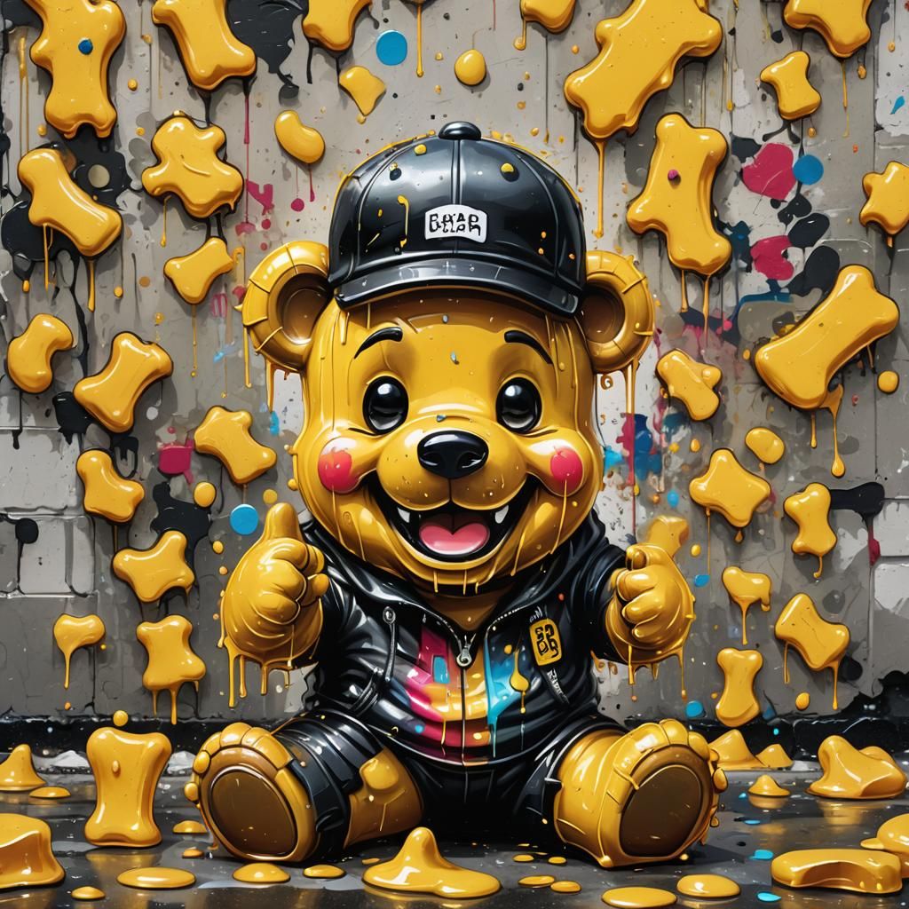 Gummy Biker Bear in Graffiti Street Art