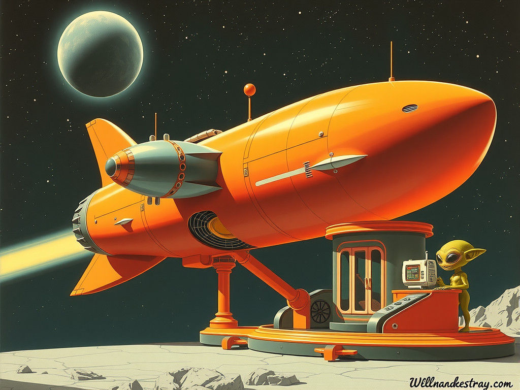 1950s Spaceship Refueling in Googie Style