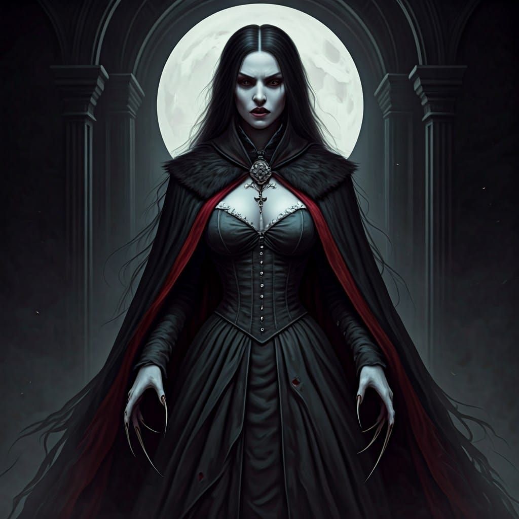 Gothic Vampire Goddess in Dark, Victorian-Era Attire