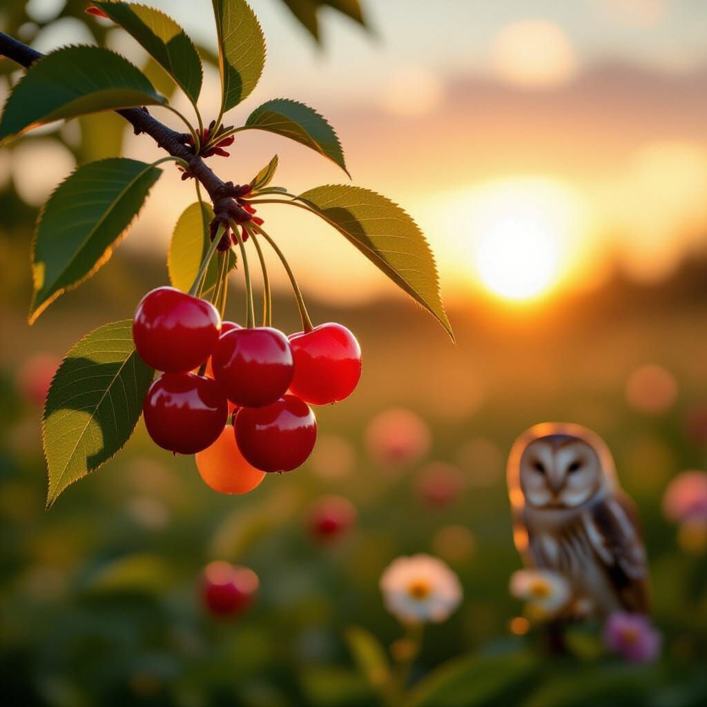 Ripe Cherries Branch in Cinematic Lighting