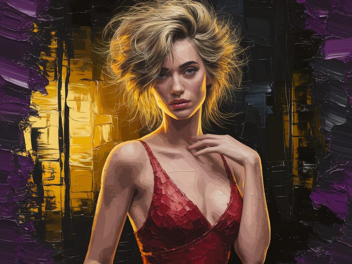 Stunning Expressionist Femme Fatale in Golden Wavy Hair